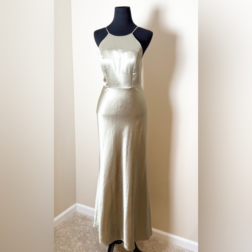 Jenny Yoo Collection Alessia Satin High Neck Woman Bridal Back Strap Dress 4